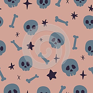 Dark Skulls, bones, and stars Halloween pattern