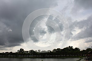 Dark sky and dramatic black cloud before rain