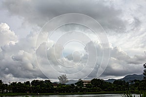 Dark sky and dramatic black cloud before rain