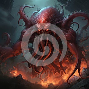 Dark Sky Octopus Monster: A Concept Art Of Structured Chaos photo