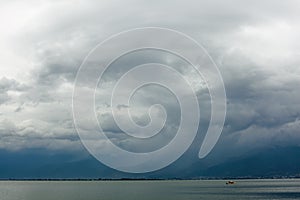 Dark sky over erhai Lake in dali