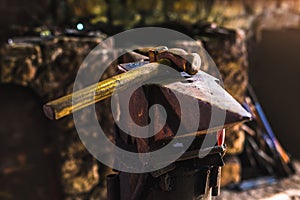 Dark smithy with blacksmith tools