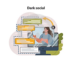 Dark social media. Character sharing content or mentioning brand
