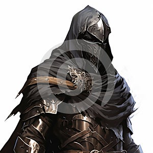 Eerie Crowcore Knight In Dark Bronze Armor And Ritualistic Mask photo