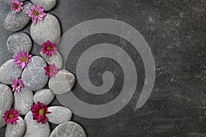 Dark Spa background with pebbles and flowers