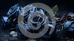 Dark And Spooky: Blue Roses On Wet Concrete