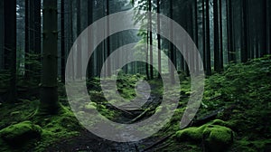 Dark And Spooky Forest Green Moss Wallpapers In Michal Karcz Style