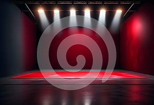 The dark stage shows, dark red background, an empty dark scene, neon light