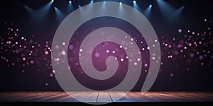 The dark stage shows empty dark blue purple pink background.