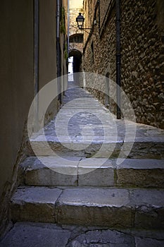 Dark stone stairs street