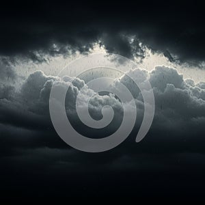Dark storm clouds fill the sky, creating a dramatic scene with a heavy, foreboding photo