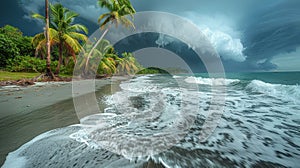 Storm Approaching Beach With Palm Trees