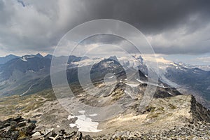 Dark storm clouds over mountain Grossvenediger and glacier, Hohe Tauern Alps, Austria