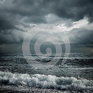 Dark storm clouds and sea