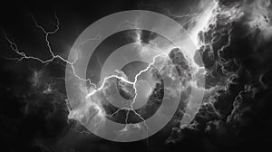 Dark stormy clouds with lightning in a dramatic sky during a thunderstorm