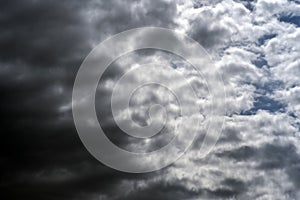 Dark stormy clouds sky. Natural background. Cloudy weather. Beautiful weather. Wind power.