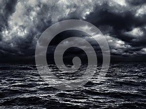 Dark stormy sea with a dramatic cloudy sky