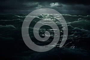 Dark stormy sea with stormy waves and rain. Generative AI
