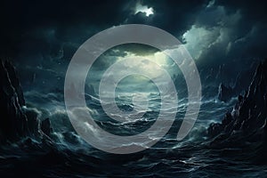 Dark stormy sea with waves, 3D rendering. Generative AI