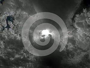 Dark stormy sky before rain. Dramatic dark cloudy sky background.