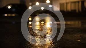 Dark street wet asphalt reflections of rays in the water Abstract dark blue background smoke smog