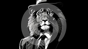 Dark And Stylish Lion Vector Illustration In Business Attire