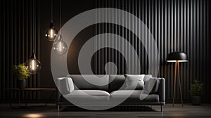 Dark stylish monotone living room ai generated background image