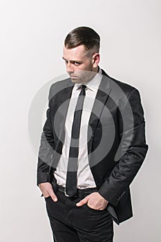 Dark suit and neck tie