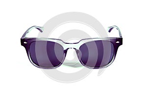 Dark sunglasses. Black sunglasses or shades, with plastic rims and tinted lenses, both modern and retro fashion.