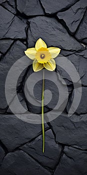 Dark Surrealism: Yellow Daffodil On Stone Wall - Stereotype Photography