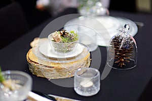 Dark table setting for an event or party
