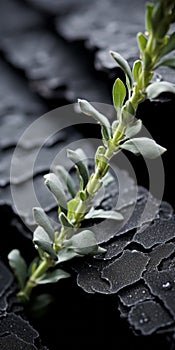 Dark And Tactile Black Plants In The Style Of Tabletop Photography photo