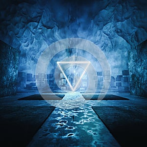 Dark Temple With Glowing Triangle