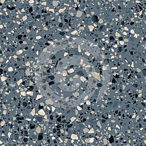 Dark terrazzo flooring texture. Vector marble stone floor. Seamless pattern