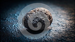 Dark Textured Stone on Rough Surface with Dramatic Lighting