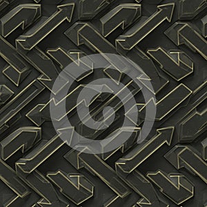 A dark, textured surface features a repeating pattern of three-