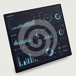 A dark-themed digital dashboard showcasing multiple data visualizations, including