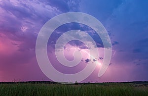 Dark thunder storm clouds with lightning, summer, climate change concept