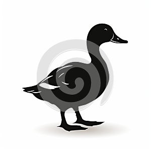 Dark Tonalities: A Bold Duck Silhouette On White Background