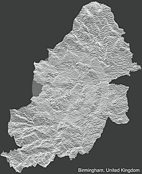 Dark topographic map of Birmingham, United Kingdom