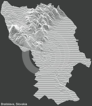 Dark topographic map of the city of Bratislava, Slovakia