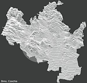 Dark topographic map of the city of Brno, Czech Republic