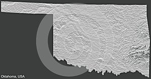 Dark topographic map of Oklahoma, USA