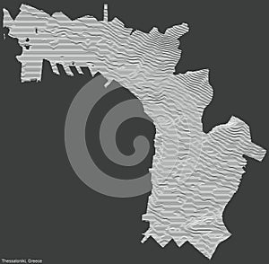 Dark topographic map of Thessaloniki, Greece