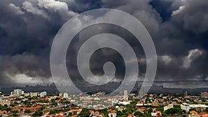 Dark toxic smoke hanging over the city of Durban