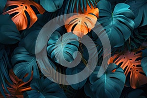 Dark tropical leaves luminous colorful colors