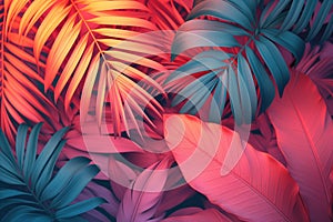 Dark tropical leaves luminous colorful colors