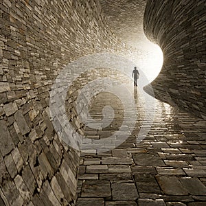 Dark tunnel with a bright light at the end or exit. 3d illustration as metaphor to success, faith, future