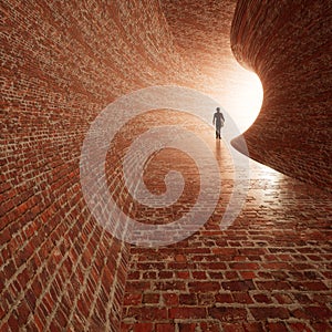 Dark tunnel with a bright light at the end or exit. 3d illustration as metaphor to success, faith, future