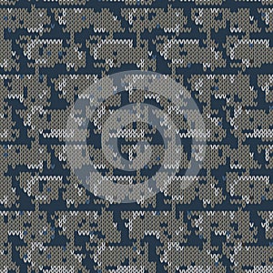 Dark tweed knit stitch effect vector texture. Masculine dark camo seamless melang pattern. Hand knitting sweater material. Close